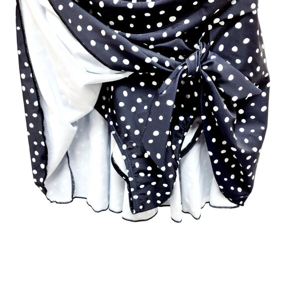 Polka Dot Ruffle One-Piece Swimsuit With Wrap Tie - Aidonger Size S Navy White - Picture 8 of 10